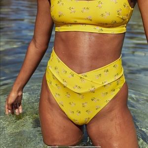 Yellow floral high cut cheeky bikini bottoms